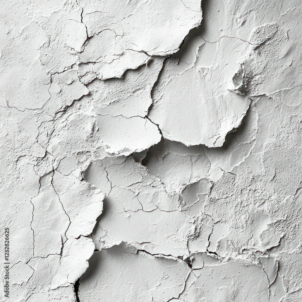 Obraz premium Cracked white wall texture, peeling paint, close-up, textured background, design use