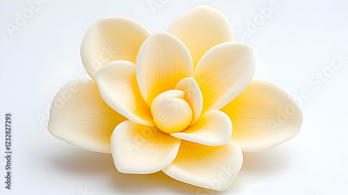 Creamy yellow artificial flower, studio shot, white background, floral decoration