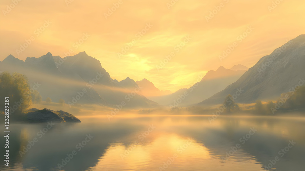 Golden Hour Mountain Lake: A Serene Sunrise Landscape Golden Hour Mountain Lake: A Serene Sunrise Landscape