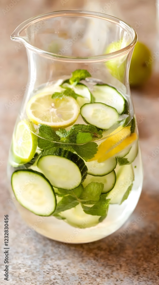 Cucumber Lemon Mint Infused Water: A refreshing pitcher of cucumber lemon mint infused water, the perfect summer beverage! Sliced cucumber, lemon wedges. Cucumber Lemon Mint Infused Water: A refreshing pitcher of cucumber lemon mint infused water, the perfect summer beverage! Sliced cucumber, lemon wedges.
