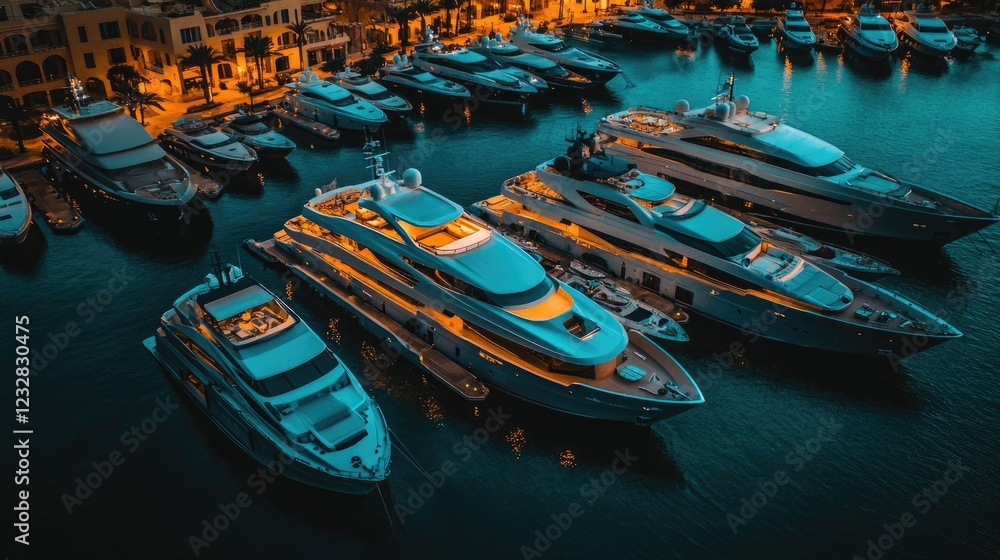 Luxury Yachts Docked at a Marina at Night Luxury Yachts Docked at a Marina at Night