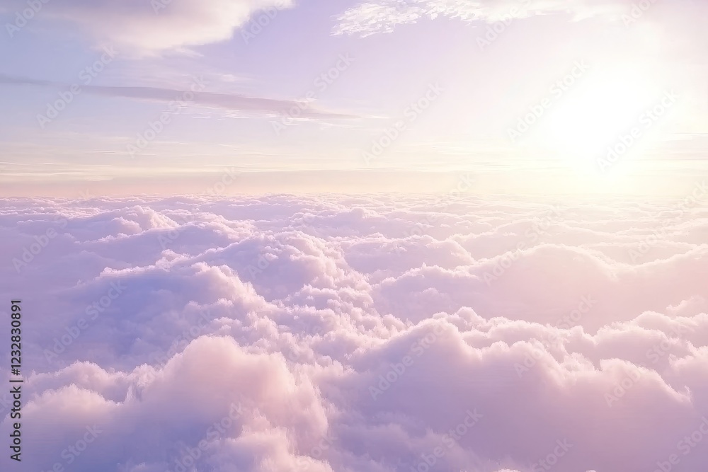 Fototapeta premium Serene Sunset Over Soft Pink Clouds With Gentle Light Display