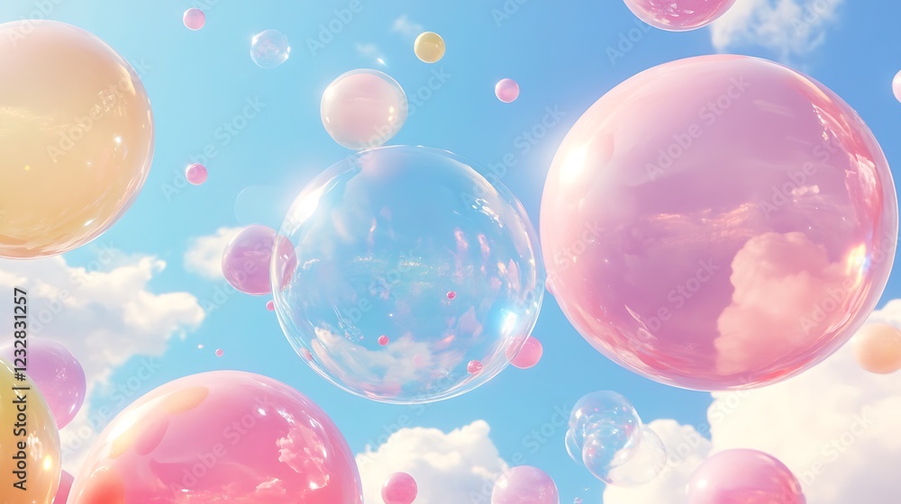 Pastel Bubbles Float in a Sunny Sky Pastel Bubbles Float in a Sunny Sky