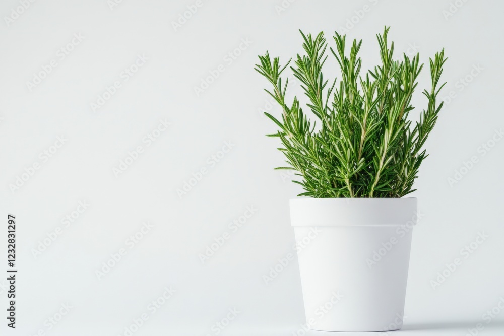 fresh rosemary plant in a white pot on a white background fresh rosemary plant in a white pot on a white background