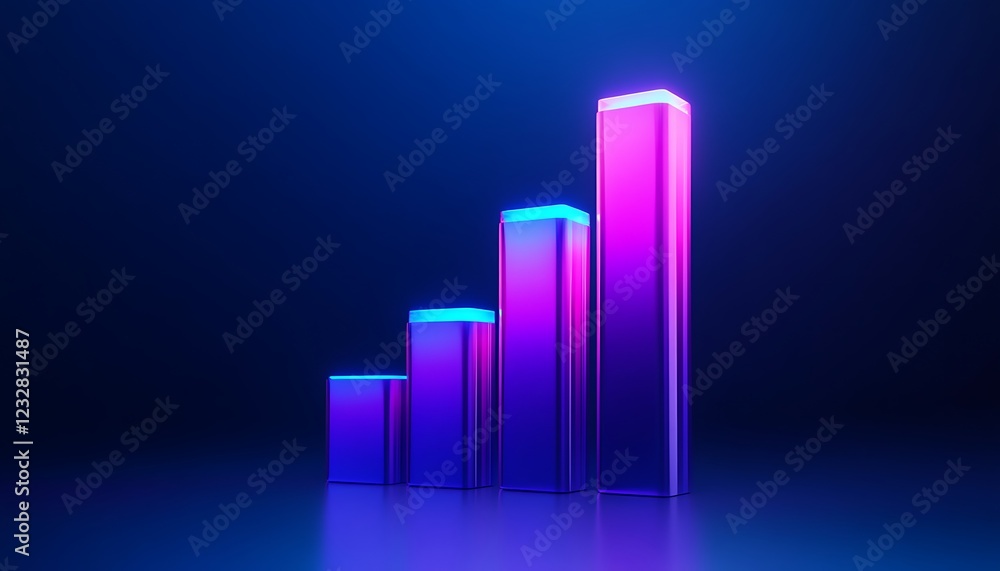 Stylish financial services icon with a glowing purple bar graph rising against a soft blue gradient symbolizing financial movement and innovation Stylish financial services icon with a glowing purple bar graph rising against a soft blue gradient symbolizing financial movement and innovation
