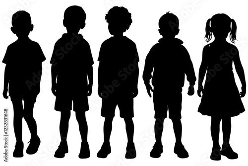 Children kids silhouette set, vector silhouette of children.	
