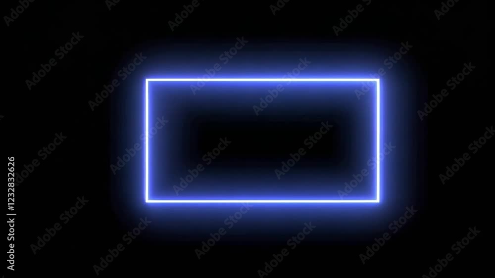 Abstract Blue Neon Rectangle Frame, Glowing Light, Abstract Blue Neon Rectangle Frame, Glowing Light,