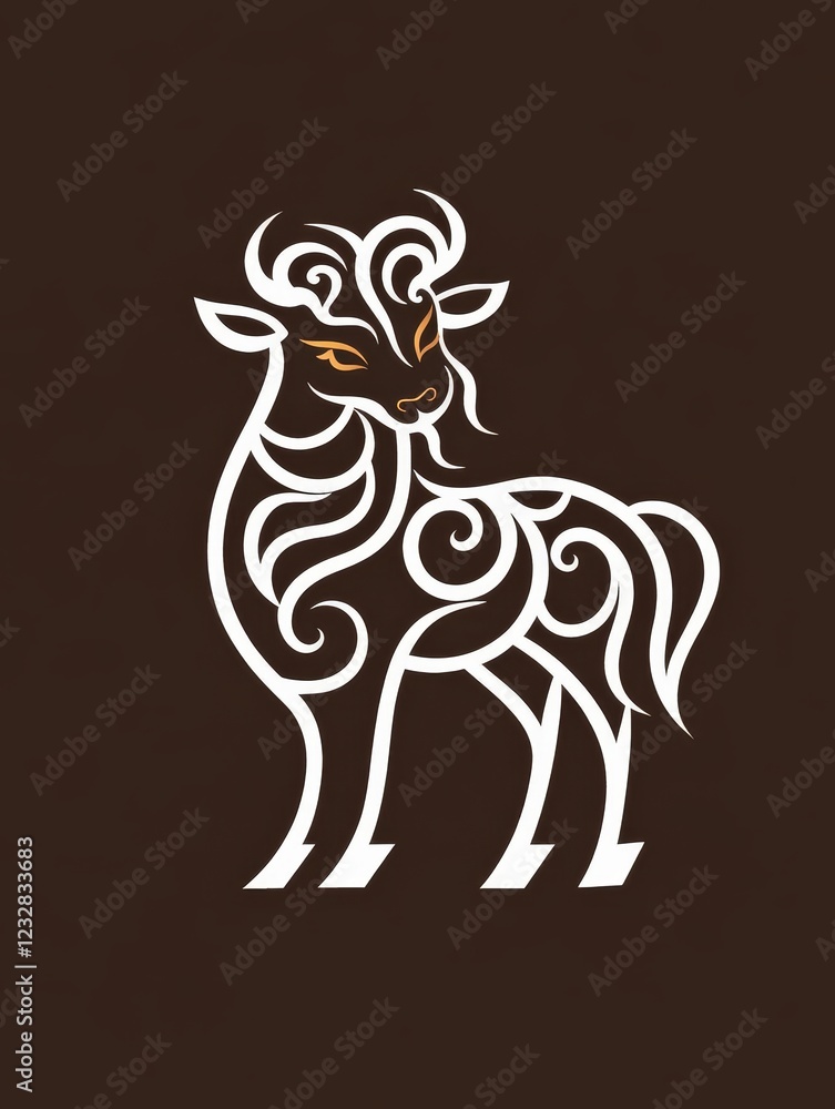 Obraz premium Elegant Line Illustration of Chinese Zodiac Goat - A stunning representation of the goat symbolizing creativity, harmony, elegance, determination, and grace.