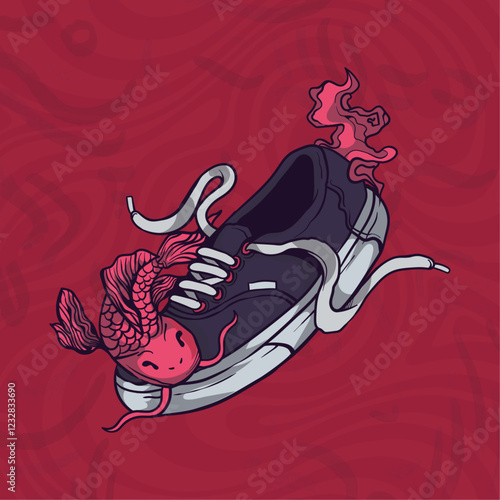 sneaker and fish artwork illustration