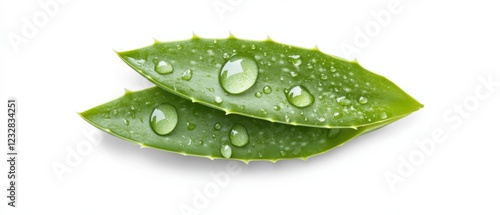 fresh aloe vera leaves with water drops on white background