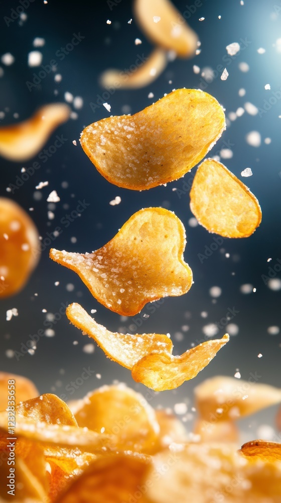 Golden potato chips with rough crispy edges. These fried snacks glisten under the light, showcasing a perfect balance of crunchiness and indulgent flavor. Golden potato chips with rough crispy edges. These fried snacks glisten under the light, showcasing a perfect balance of crunchiness and indulgent flavor.