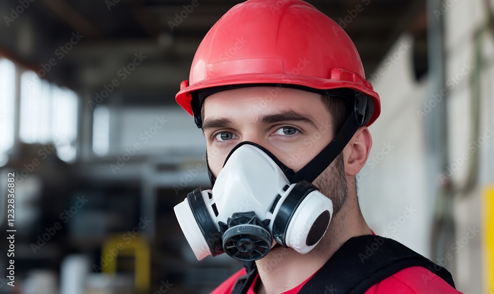 Worker safety mask factory portrait Worker safety mask factory portrait