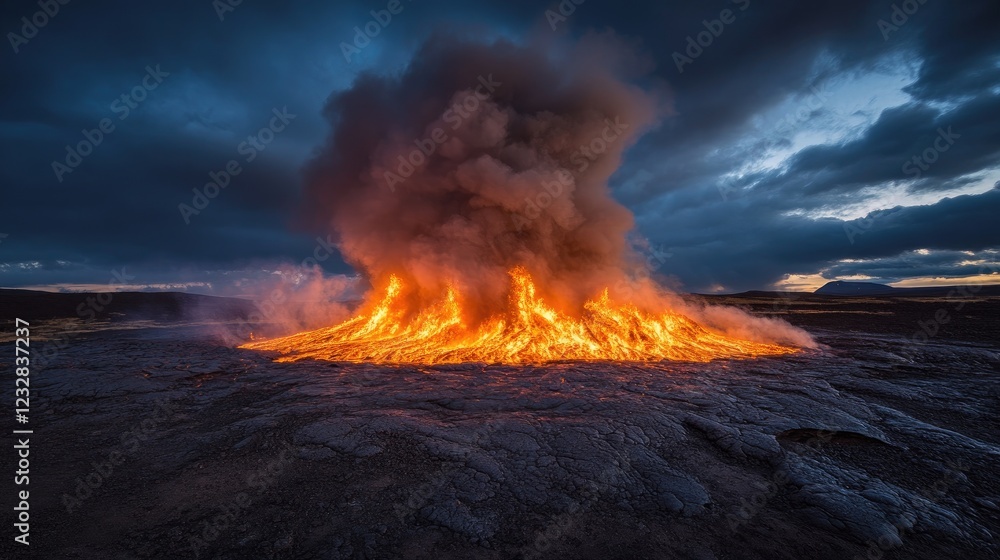 Fiery Lava Flow Erupts Under Dark Skies Fiery Lava Flow Erupts Under Dark Skies