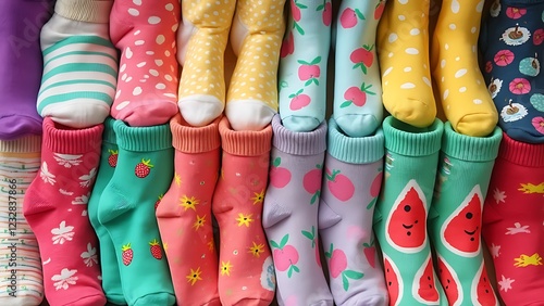 Playful Patterns A Colorful Sock CollectionPlayful Patterns: A Colorful Sock Collection, Step into a World of Fun and Style Express Yourself with Vibrant Designs, isolated background. photo