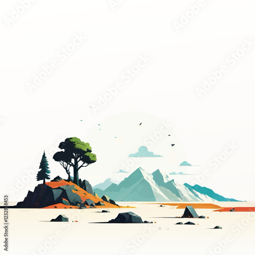mountain landscape with rocks and trees decoration vector with white upper area