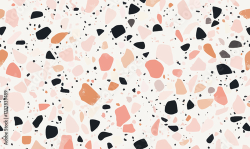 Pastel Pink and Peach Terrazzo Pattern With Black and White Minimalist Design