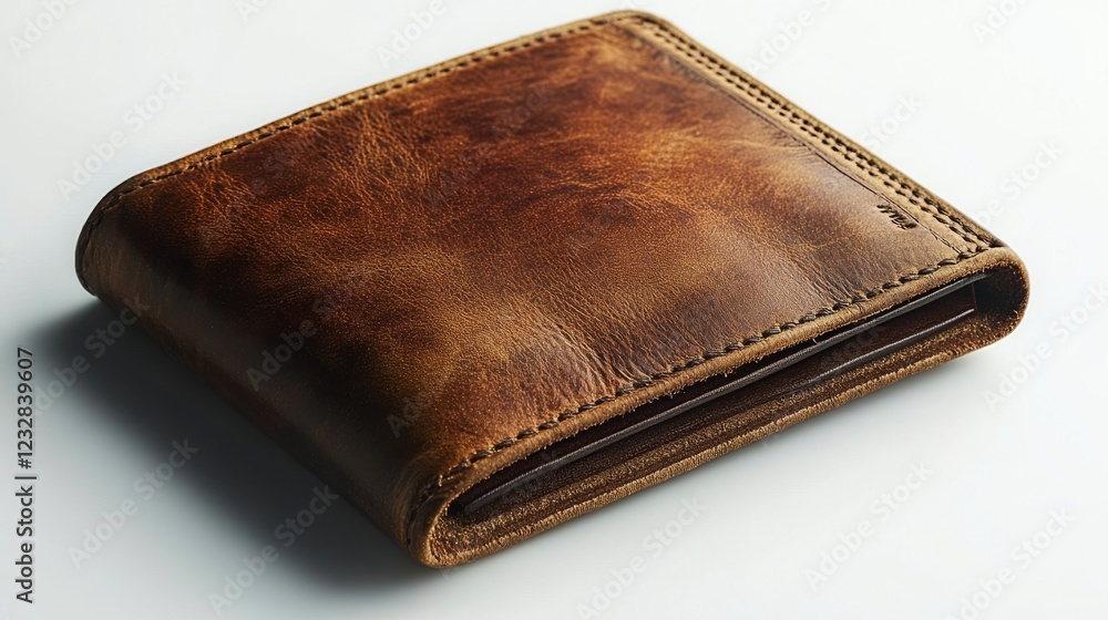 Elegant brown leather wallet showcasing unique texture and design on a light background Elegant brown leather wallet showcasing unique texture and design on a light background