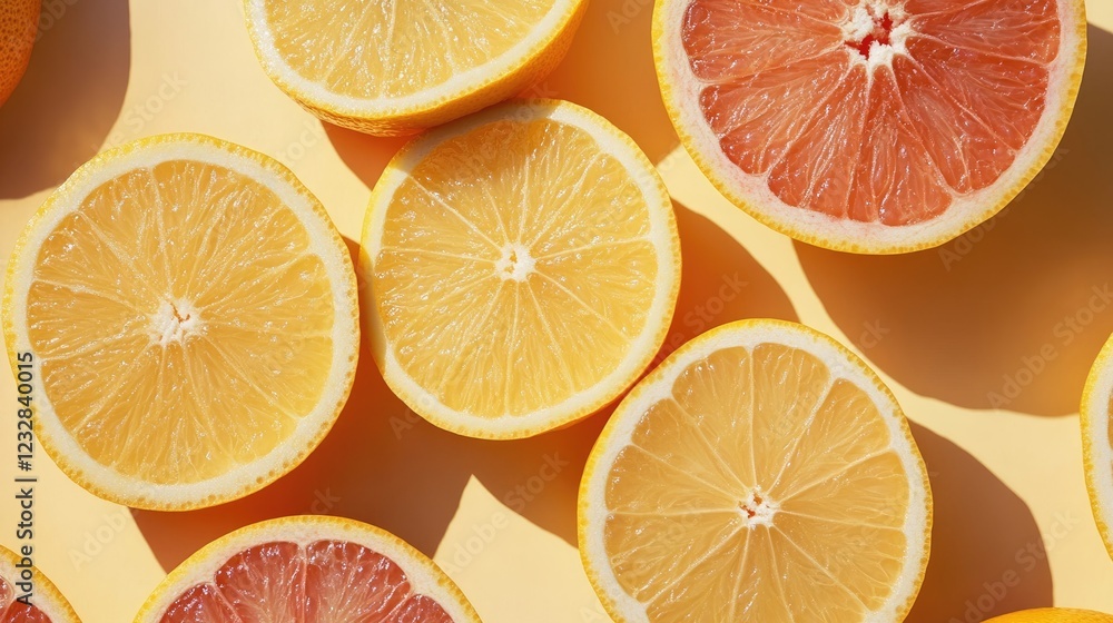 Obraz premium Juicy Citrus Fruit Slices Arranged Beautifully