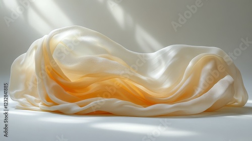 Soft fabric drapes on a smooth surface illuminated by gentle sunlight highlig...