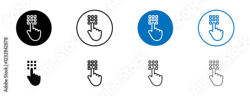 Code lock icons set in black and blue colors on white background