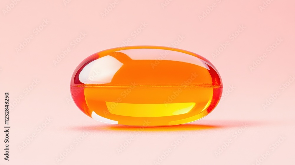 close up of a single orange and yellow softgel capsule on a pink background close up of a single orange and yellow softgel capsule on a pink background