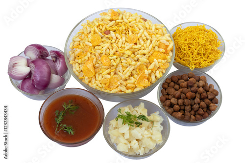 indian snacks - chaat - bhel chivda spicy snacks ingredients on transperent background png photo