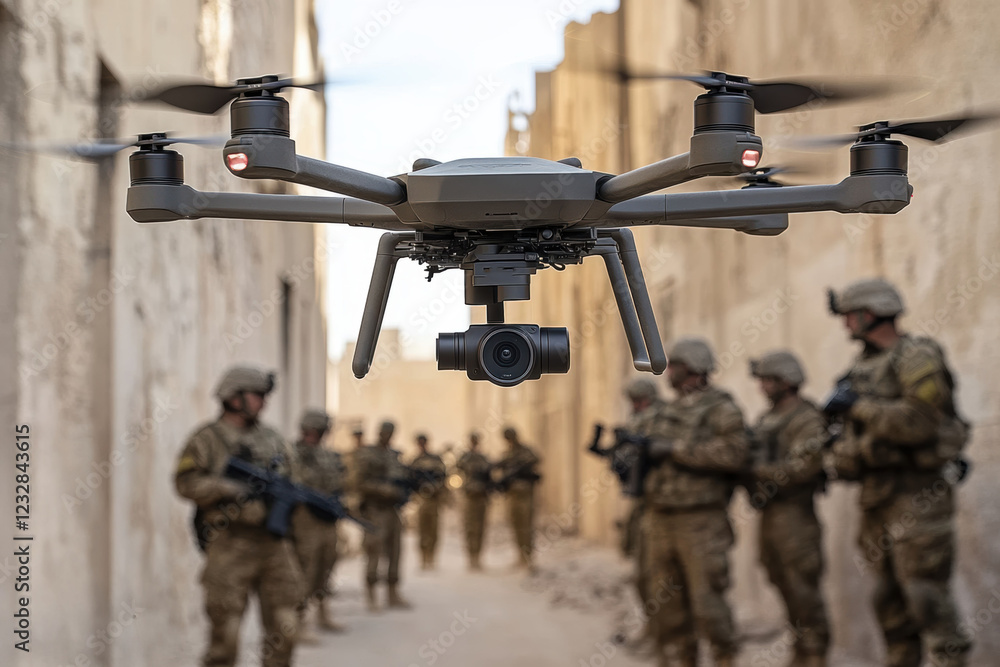 Fototapeta premium Advanced drone technology in military surveillance for real-time high fidelity aerial imaging