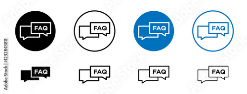 FAQ icons set in black and blue colors on white background