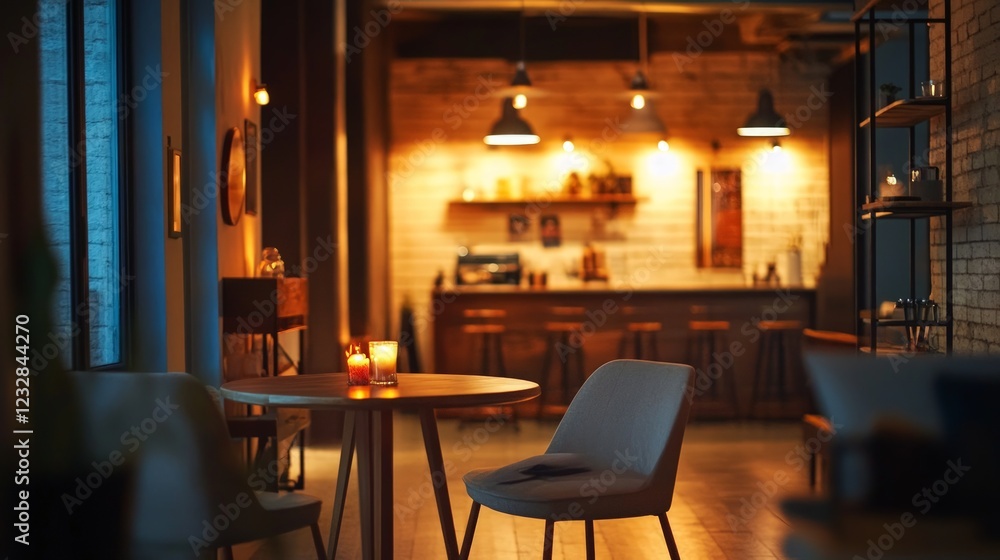 Cozy and Warm Interior of a Contemporary Café with Soft Lighting Cozy and Warm Interior of a Contemporary Café with Soft Lighting