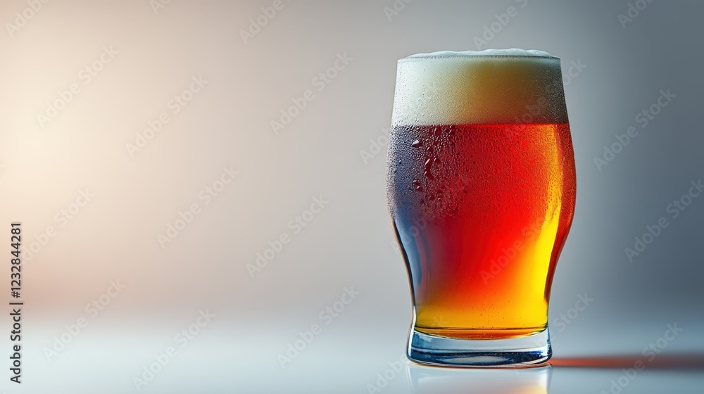 Colorful IPA beer in a frothy pint glass on a minimalist background Colorful IPA beer in a frothy pint glass on a minimalist background