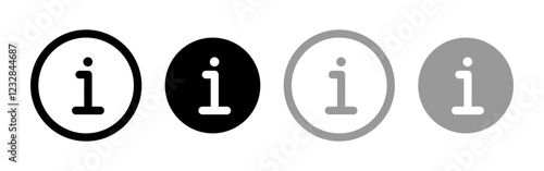 Information icons set in black and blue colors on white background