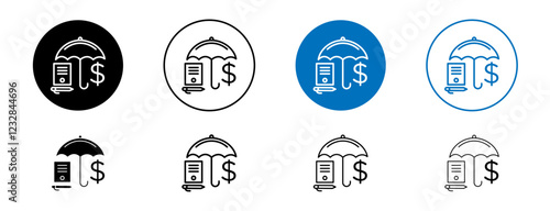 Insurance policy icons set in black and blue colors on white background