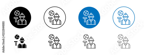 Job for immigrants icons set in black and blue colors on white background