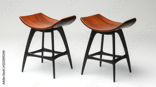 Modern leather stool with metal legs in a minimalist interior setting during ...