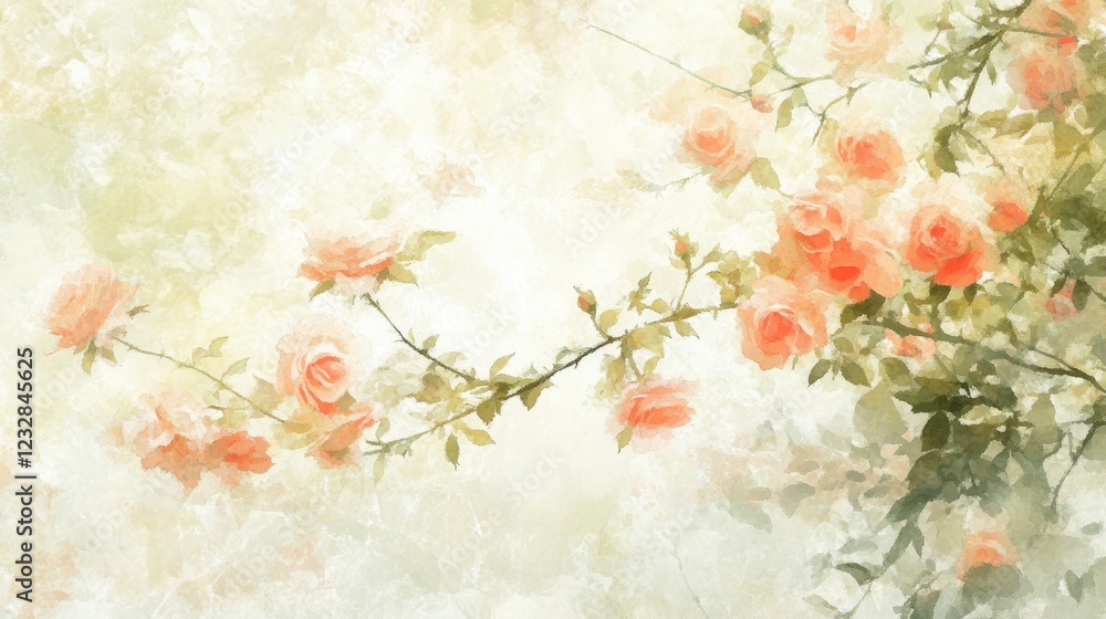 Watercolor Painting of Peach Roses on a Vine Watercolor Painting of Peach Roses on a Vine