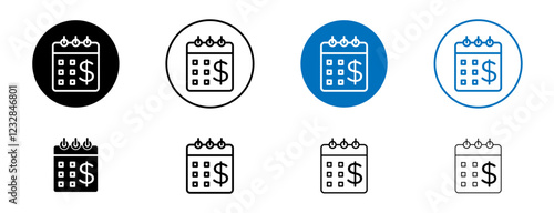 Salary day icons set in black and blue colors on white background