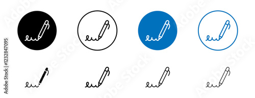 Signature icons set in black and blue colors on white background