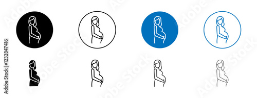 Suitable in pregnancy icons set in black and blue colors on white background