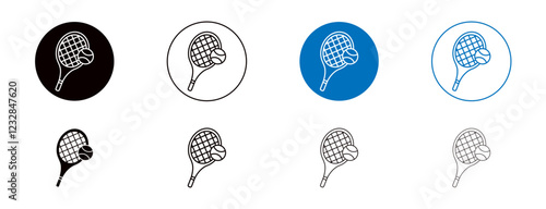 Tennis icons set in black and blue colors on white background