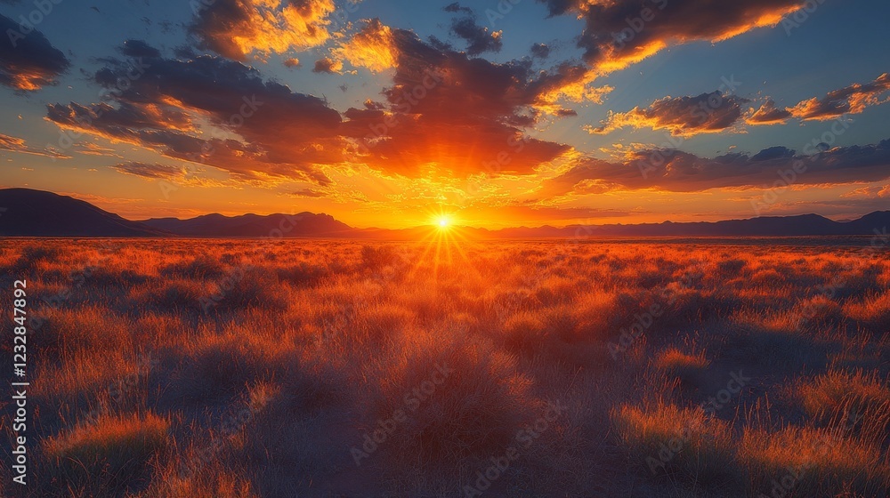 Fototapeta premium Golden Serenity: Tranquil Sunrise in the Desert