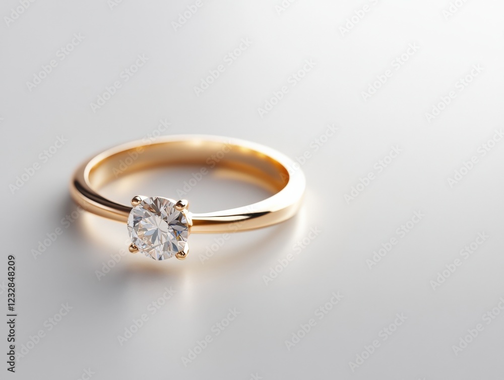 elegant gold engagement ring with a solitaire diamond on a white background elegant gold engagement ring with a solitaire diamond on a white background