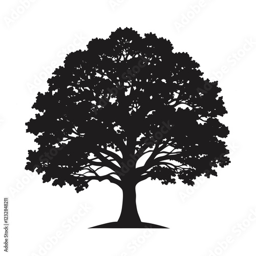 Silhouette of A Large Oak Tree vector silhouette