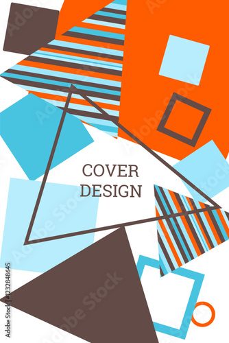 Bright background in Memphis style. Geometric cover design. Fashionable bright cover, banner, poster, booklet. Bright colors. Vector