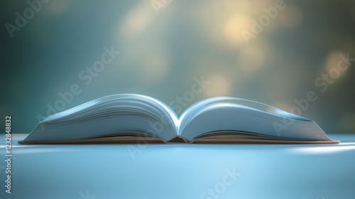 Open book resting on wooden table with blank pages waiting for inspiration or...