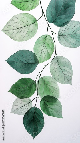 Detailed illustration of vibrant green leaves on a light background conveying...