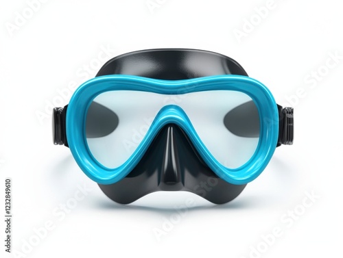 blue and black diving mask isolated on white background photo