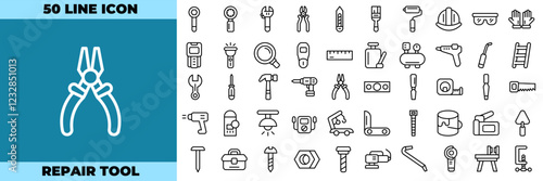 Repair Tool Line Editable Icons set