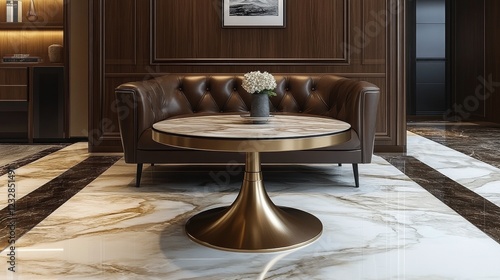 Elegant living room with marble flooring and stylish furniture in a modern in...