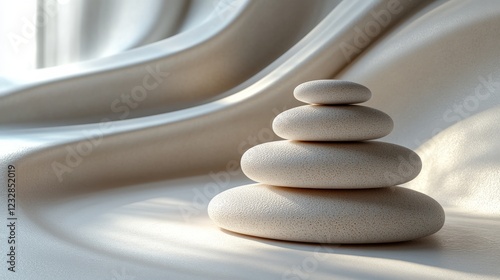 Stacked smooth stones on soft fabric creating a peaceful atmosphere in natura...