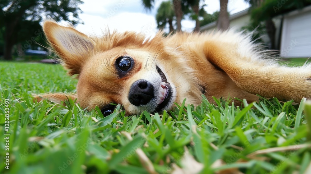 Adorable Longhaired Chihuahua Relaxing On Green Grass Adorable Longhaired Chihuahua Relaxing On Green Grass